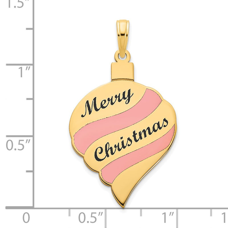 14k Yellow Gold Epoxy Merry Christmas Ornament Pendant