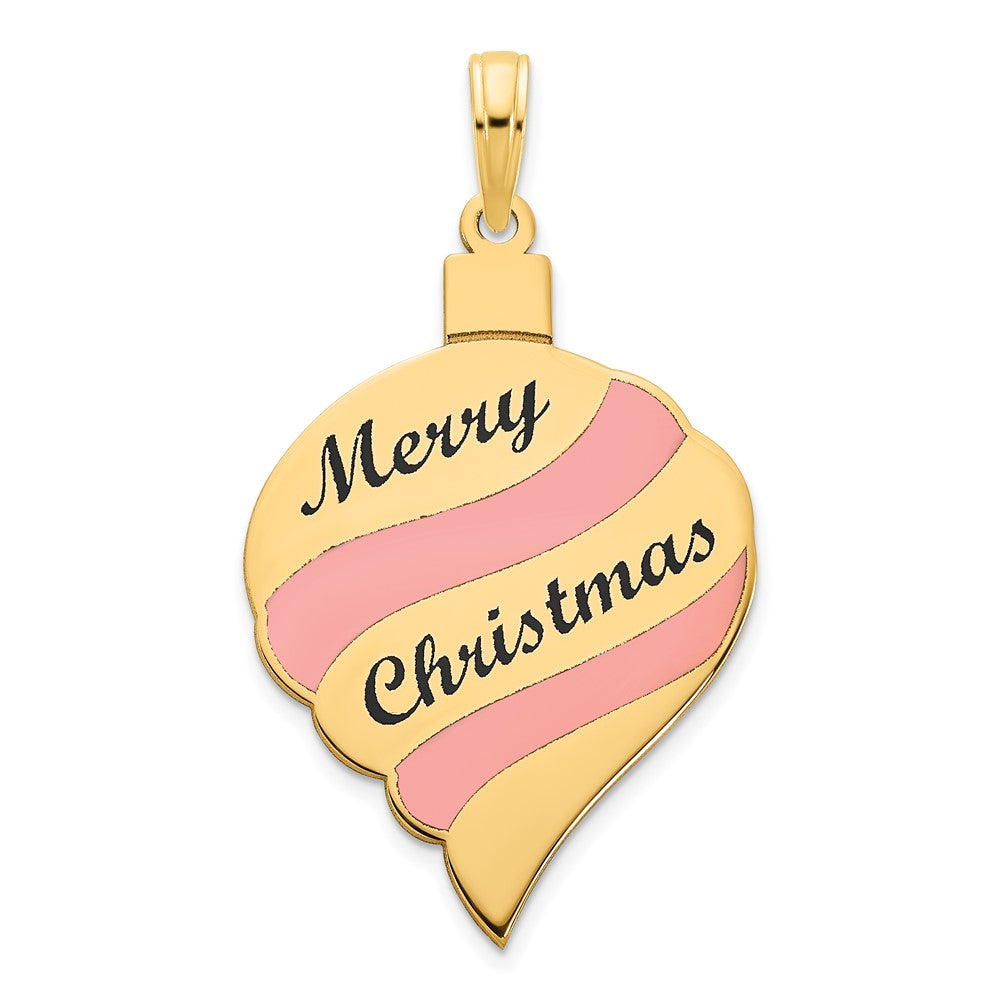 14k Yellow Gold Epoxy Merry Christmas Ornament Pendant