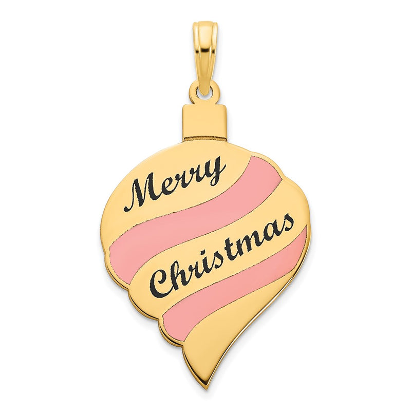14k Yellow Gold Epoxy Merry Christmas Ornament Pendant