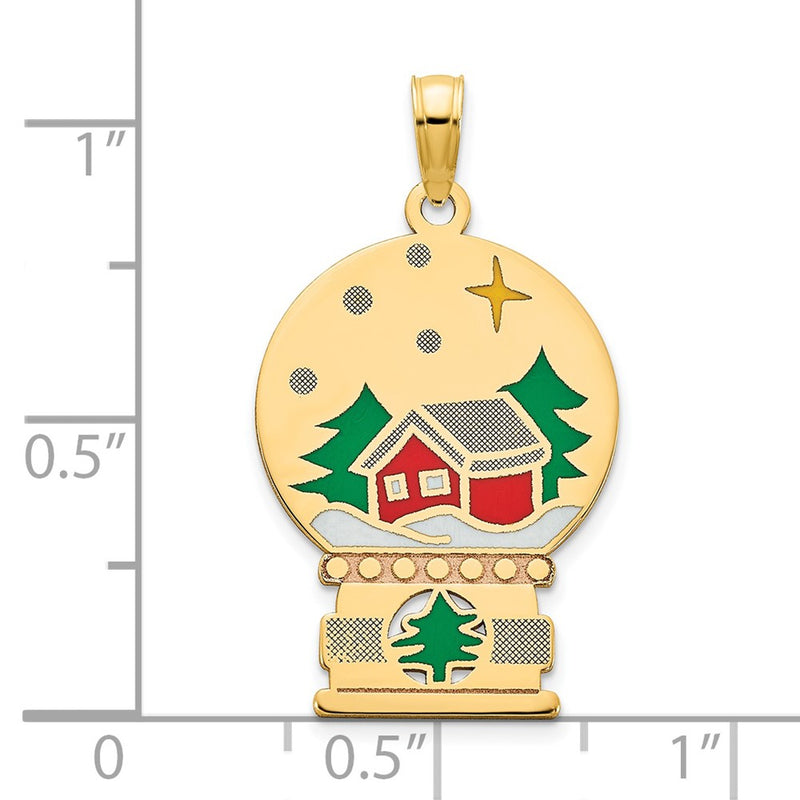 14k Yellow Gold Epoxy Holiday Snowglobe Pendant