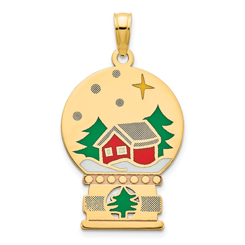 14k Yellow Gold Epoxy Holiday Snowglobe Pendant