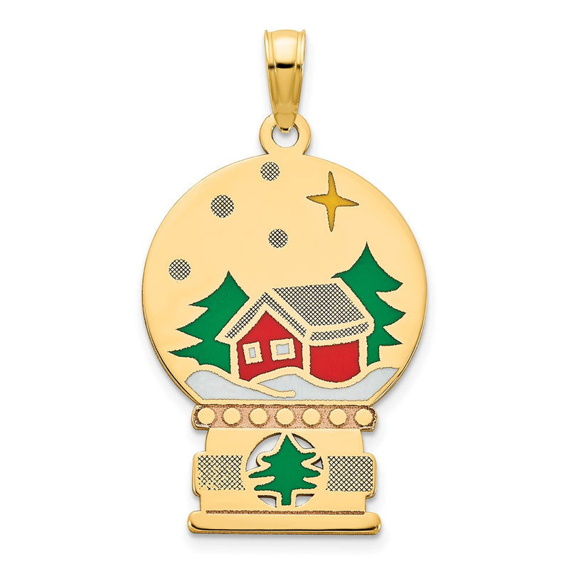 14k Yellow Gold Epoxy Holiday Snowglobe Pendant