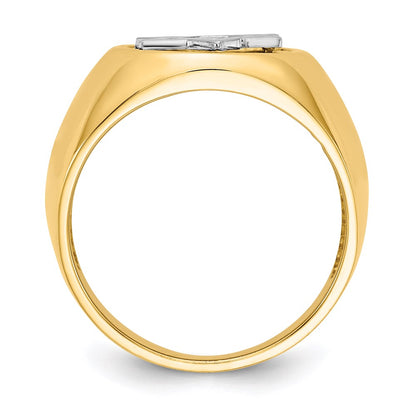 14k Two-Tone Gold Circular Top Star of David Mens Ring