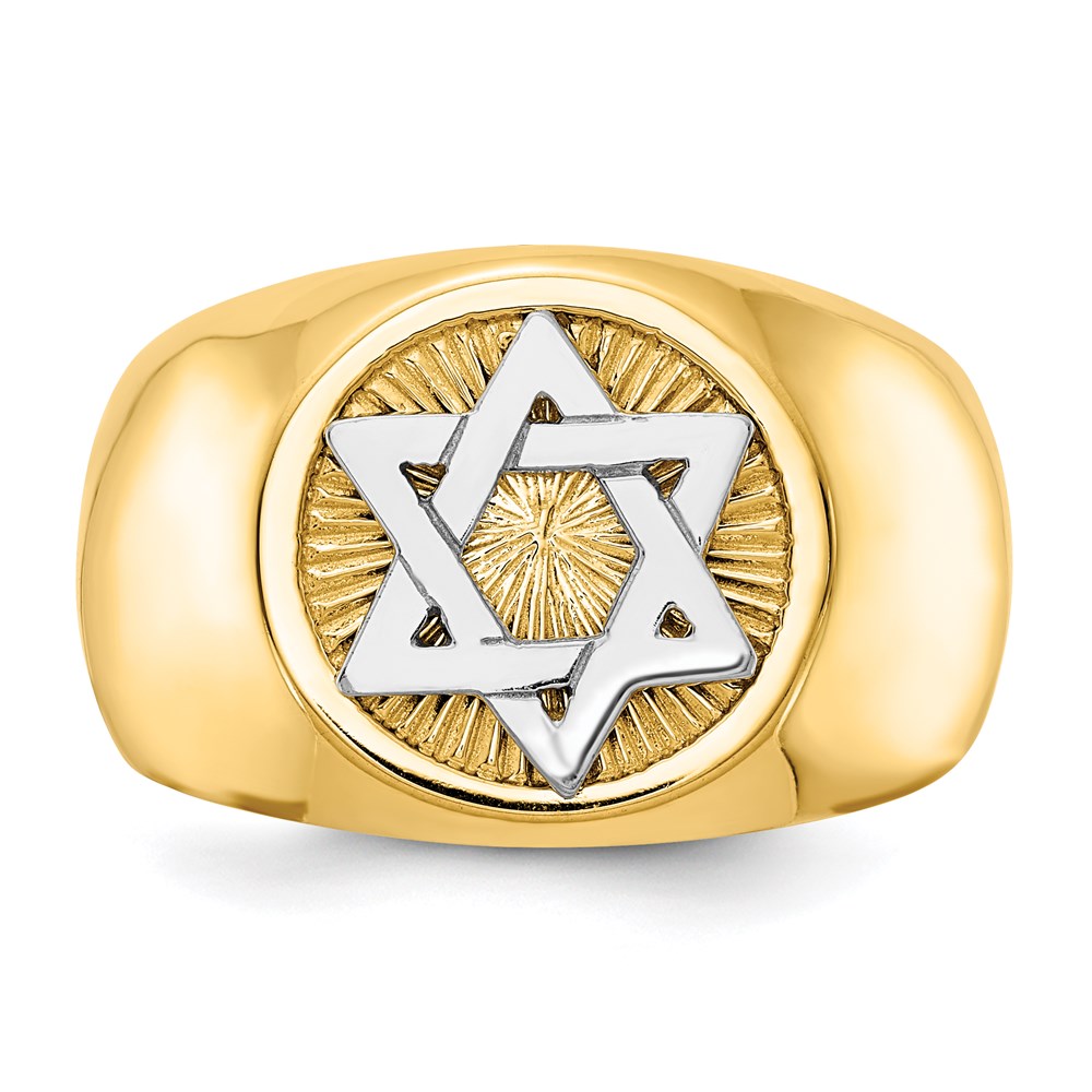14k Two-Tone Gold Circular Top Star of David Mens Ring