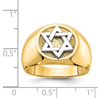 14k Two-Tone Gold Circular Top Star of David Mens Ring