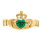 14K Yellow Gold Green CZ Polished Claddagh Ring