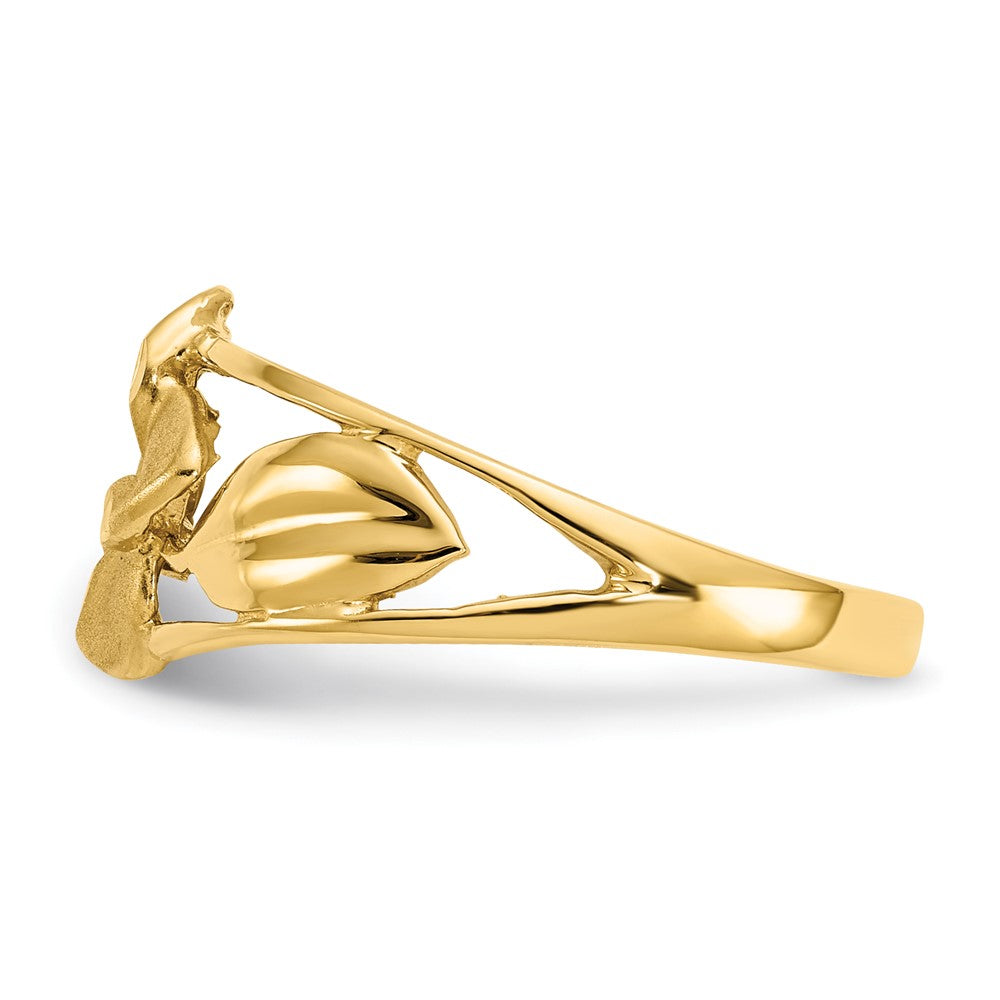 14K Yellow Gold Satin & Diamond-Cut Plumeria Ring