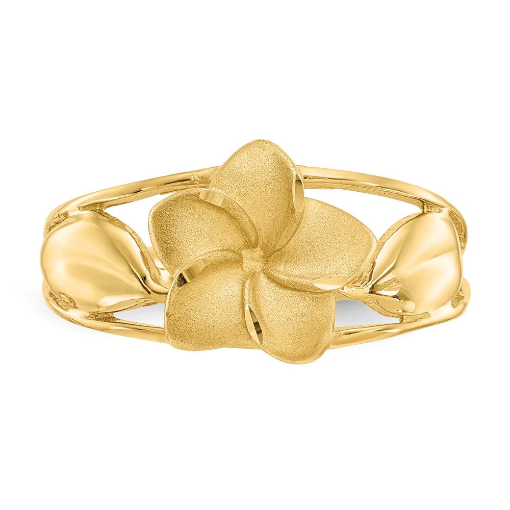 14K Yellow Gold Satin & Diamond-Cut Plumeria Ring