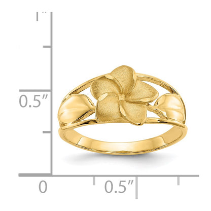 14K Yellow Gold Satin & Diamond-Cut Plumeria Ring