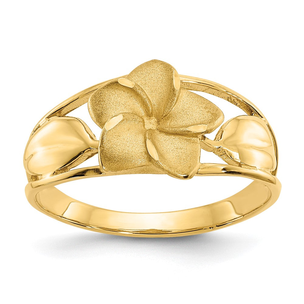 14K Yellow Gold Satin & Diamond-Cut Plumeria Ring