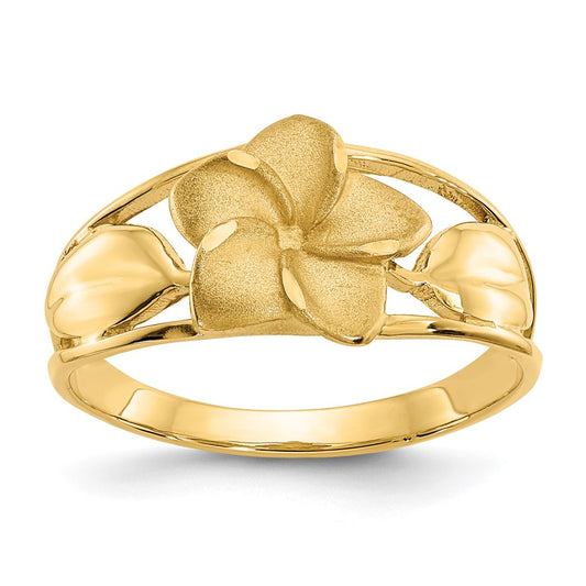 14K Yellow Gold Satin & Diamond-Cut Plumeria Ring