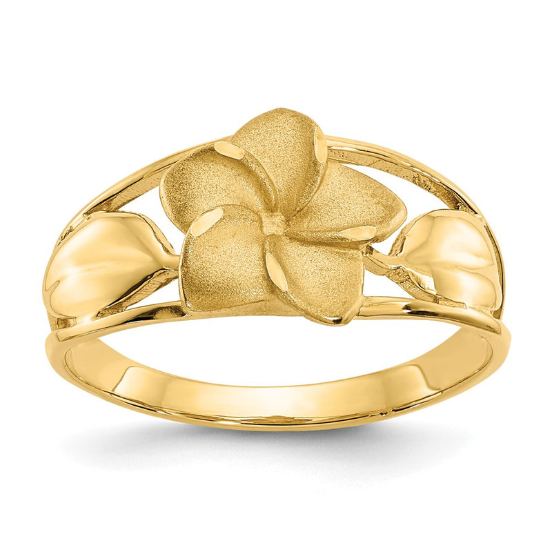 14K Yellow Gold Satin & Diamond-Cut Plumeria Ring