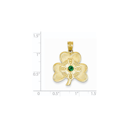 14k Yellow Gold Shamrock with Green CZ Stone Pendant
