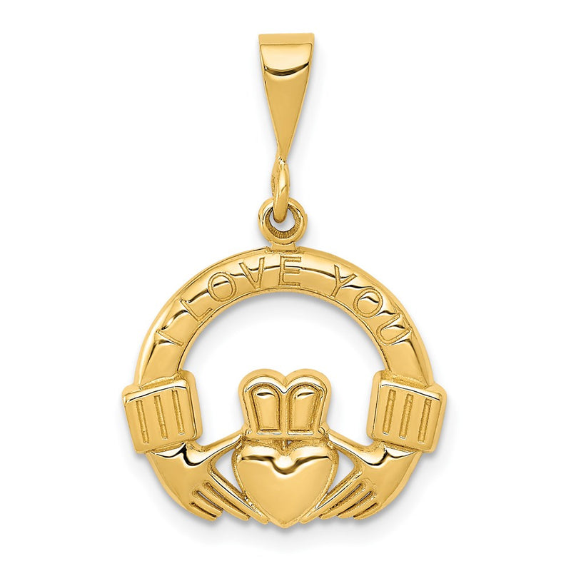 14k Yellow Gold I Love You Claddagh Pendant