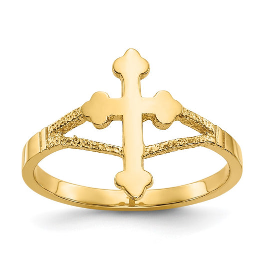 14K Yellow Gold Polished Cross Ring