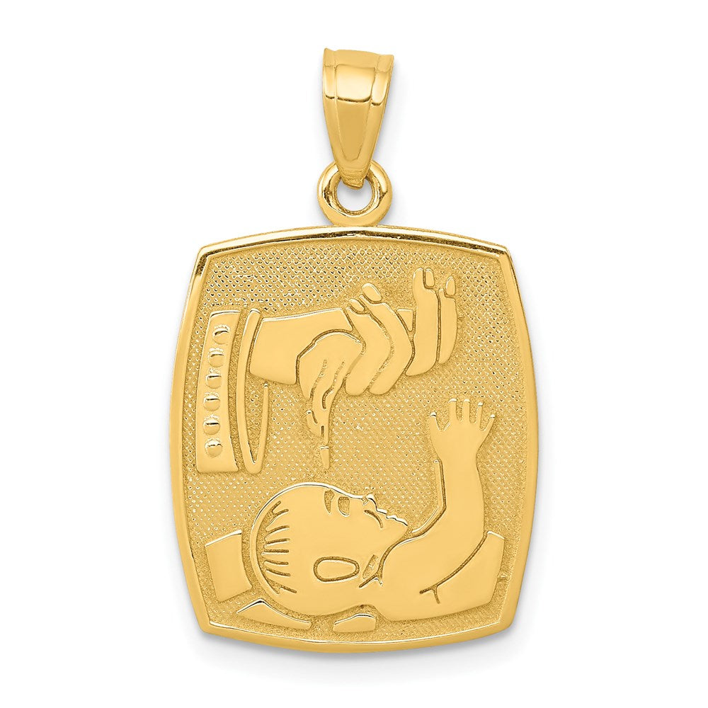 14k Yellow Gold Satin / Polished Baptism Pendant