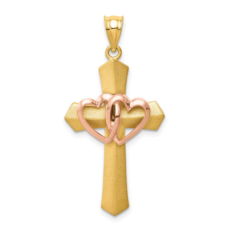 14k Two-tone Gold Double Heart Cross Charm