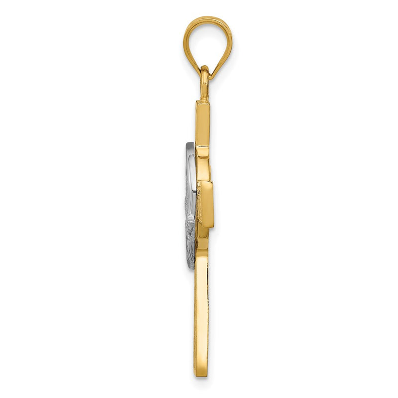 14k Two-tone Gold Claddagh Cross Pendant