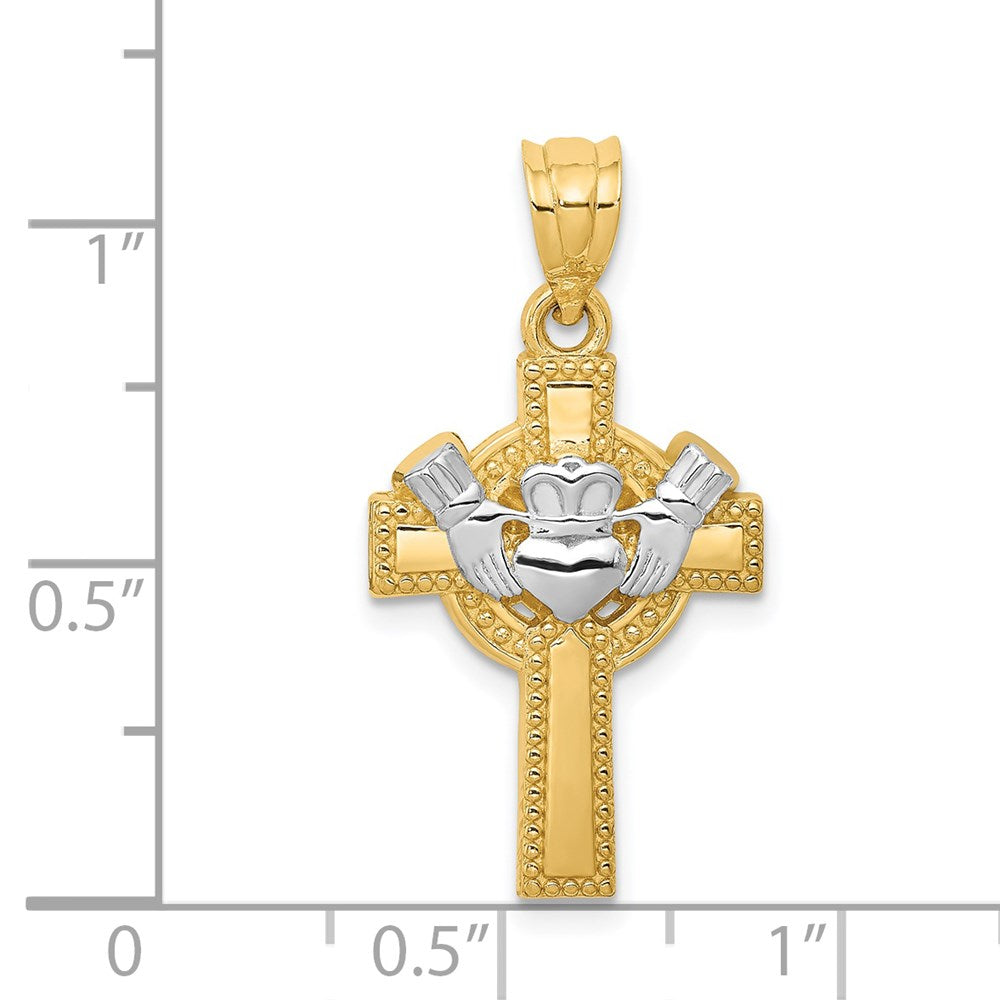 14k Yellow & Rhodium Goldy and Rhodium Accent Claddagh Cross Pendant