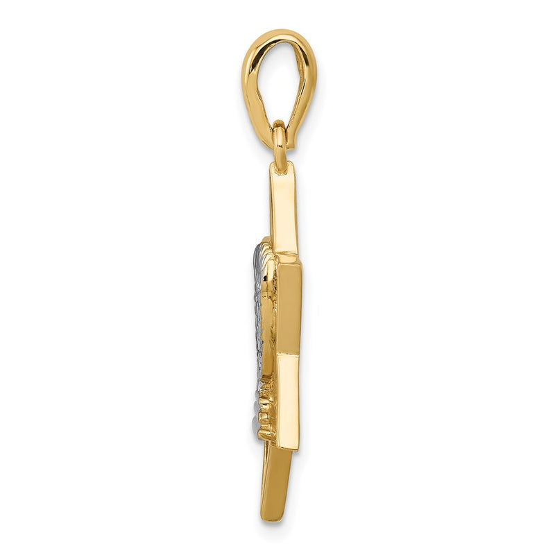 14k Yellow & Rhodium Gold w/ White Rhodium Solid Menorah In Star Of David Charm