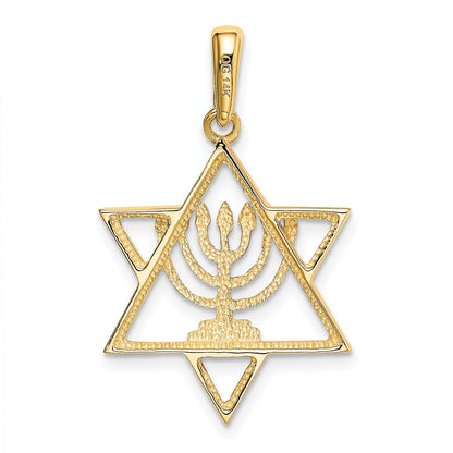 14k Yellow & Rhodium Gold w/ White Rhodium Solid Menorah In Star Of David Charm