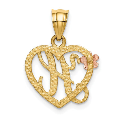 14k Two-tone Gold Two-tone Gold Heart Letter H  Initial Pendant