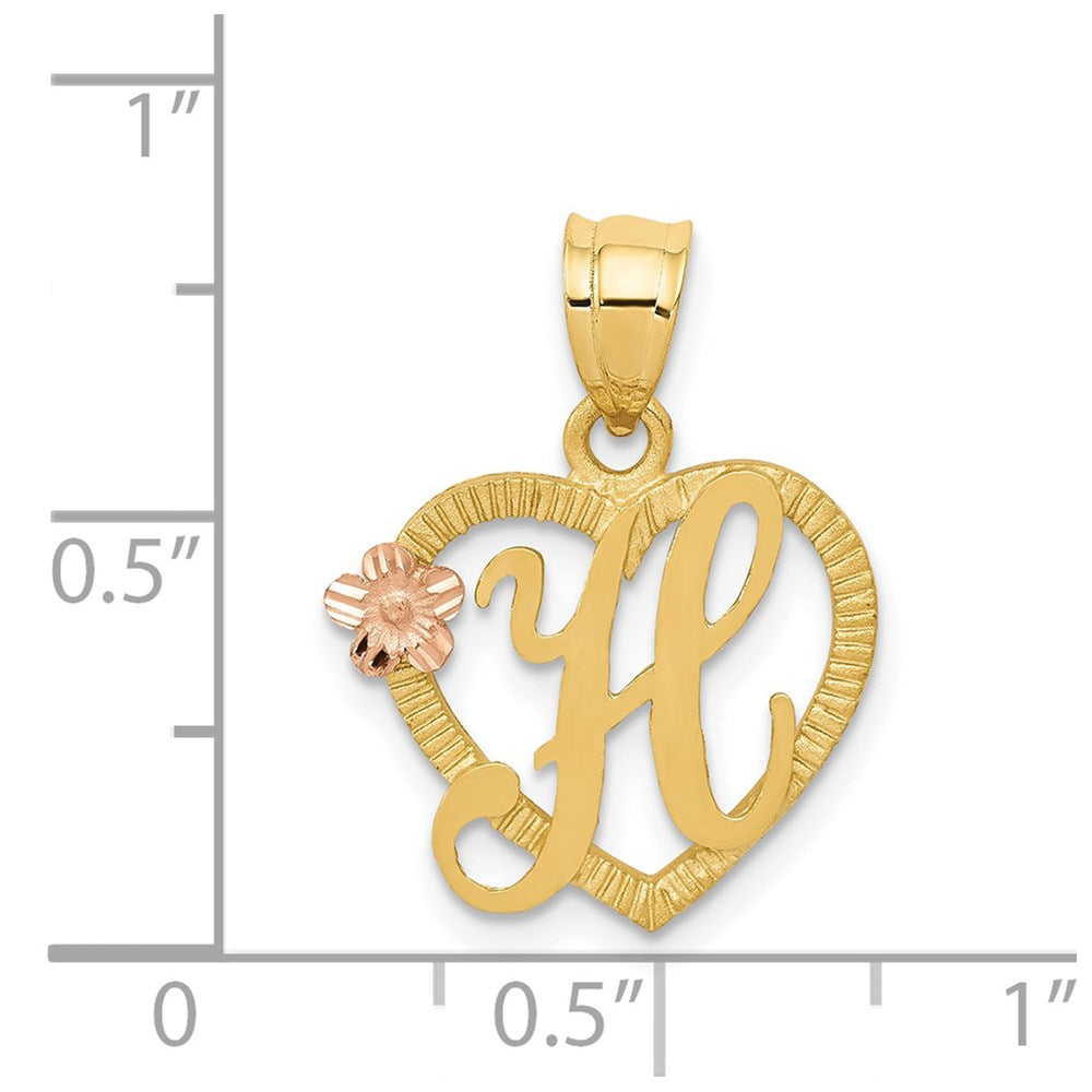 14k Two-tone Gold Two-tone Gold Heart Letter H  Initial Pendant