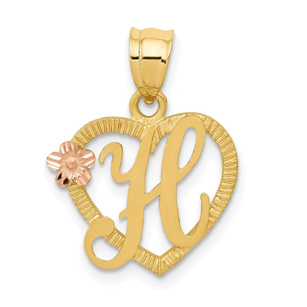 14k Two-tone Gold Two-tone Gold Heart Letter H  Initial Pendant