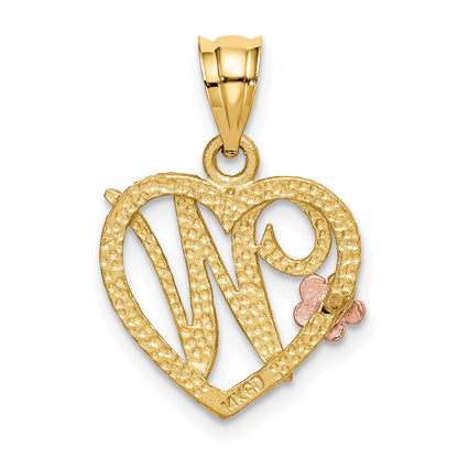 14k Two-tone Gold Two-tone Gold Heart Letter W  Initial Pendant