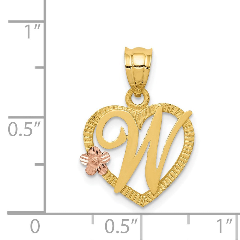 14k Two-tone Gold Two-tone Gold Heart Letter W  Initial Pendant