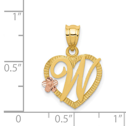 14k Two-tone Gold Two-tone Gold Heart Letter W  Initial Pendant