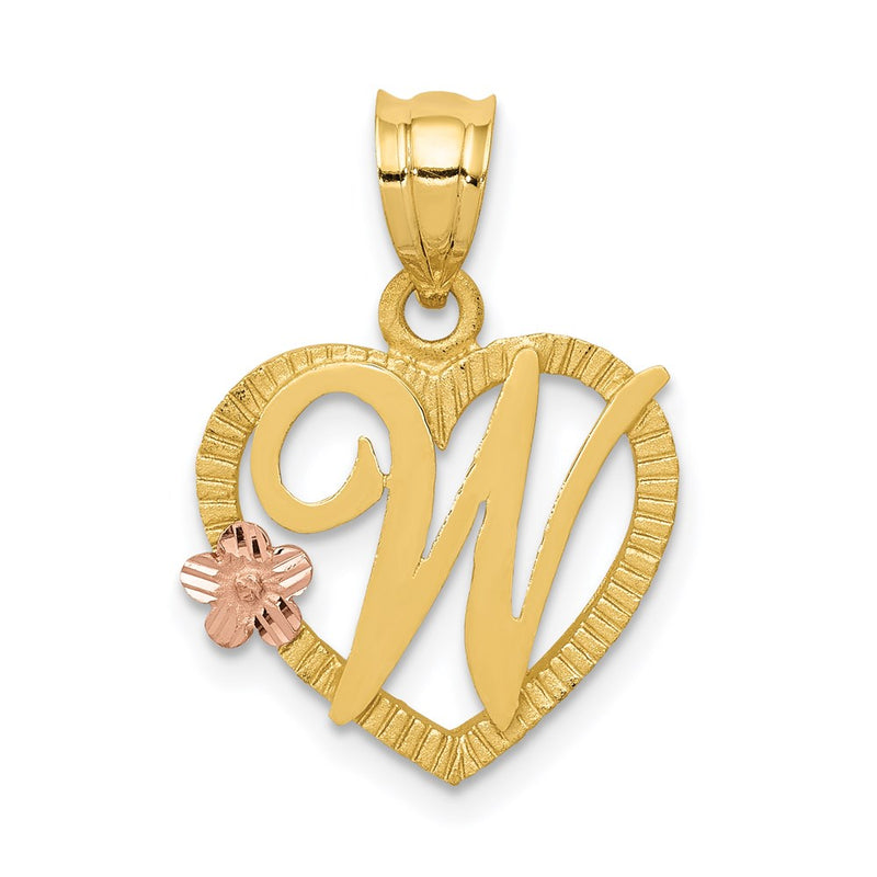14k Two-tone Gold Two-tone Gold Heart Letter W  Initial Pendant