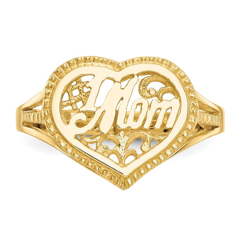 14K Yellow Gold #1 Mom in Heart Ring