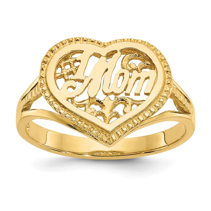 14K Yellow Gold #1 Mom in Heart Ring