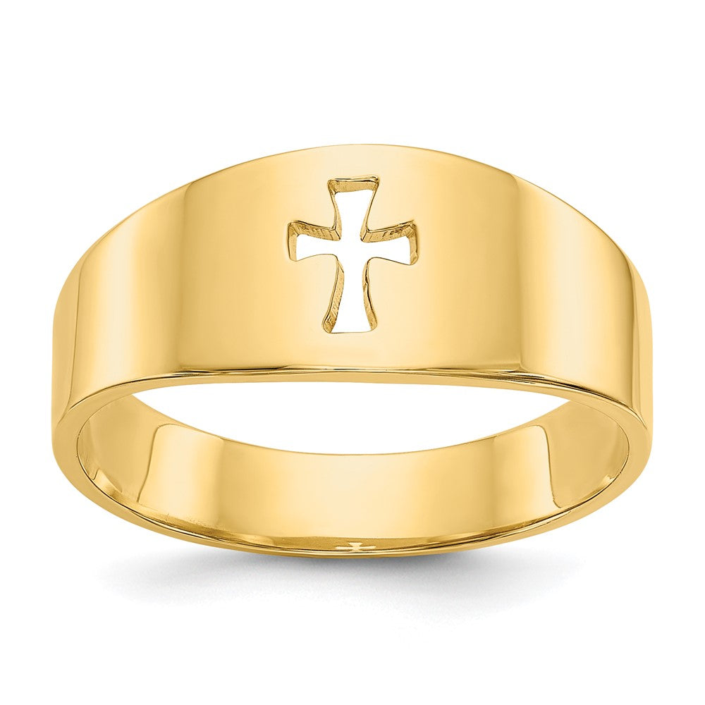 14K Yellow Gold Polished Cut-out Cross Ring