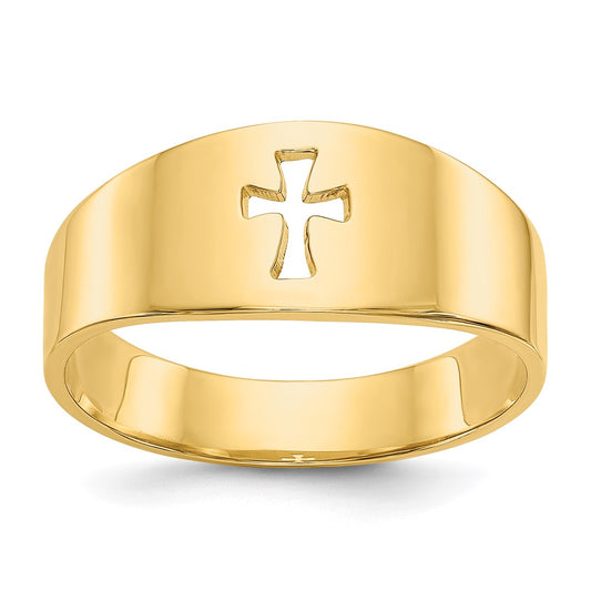 14K Yellow Gold Polished Cut-out Cross Ring