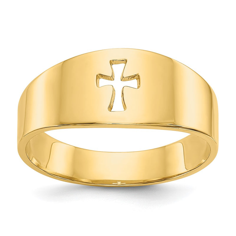 14K Yellow Gold Polished Cut-out Cross Ring