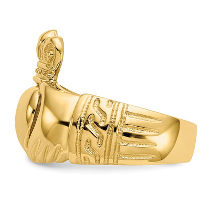 14K Yellow Gold Polished Domed Claddagh Ring
