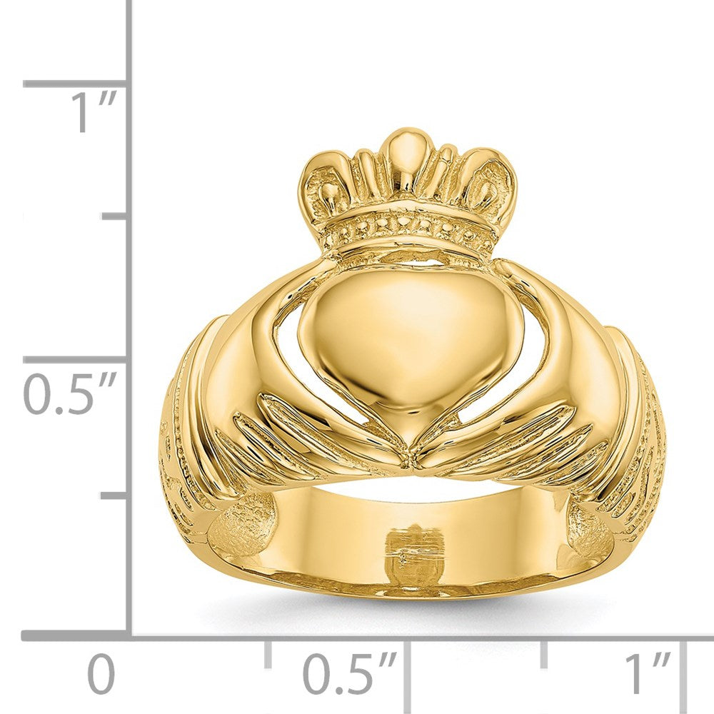 14K Yellow Gold Polished Domed Claddagh Ring