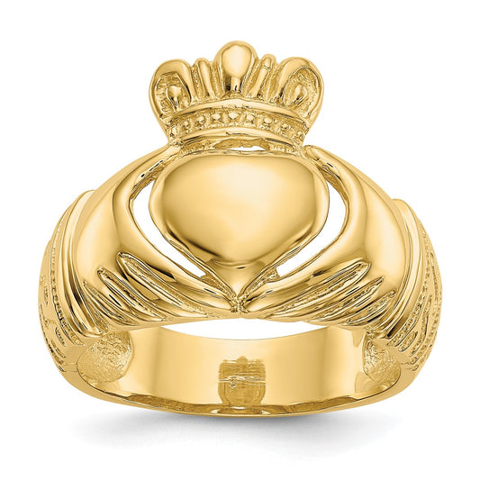 14K Yellow Gold Polished Domed Claddagh Ring