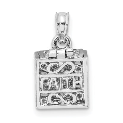 14k White Gold 3-D Prayer Box W/ Faith and Hope Charm