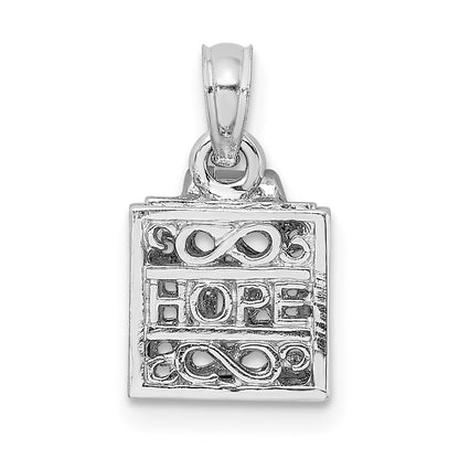 14k White Gold 3-D Prayer Box W/ Faith and Hope Charm