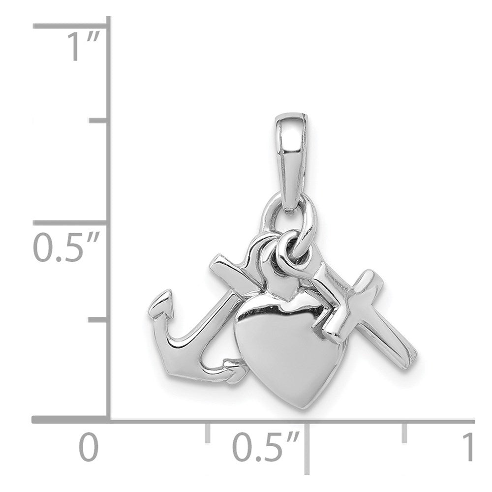 14k White Gold 3D Faith Hope and Charity Charm