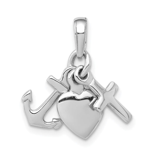 14k White Gold 3D Faith Hope and Charity Charm