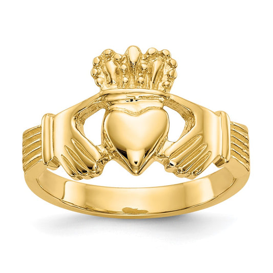 14K Yellow Gold Polished Claddagh Ring