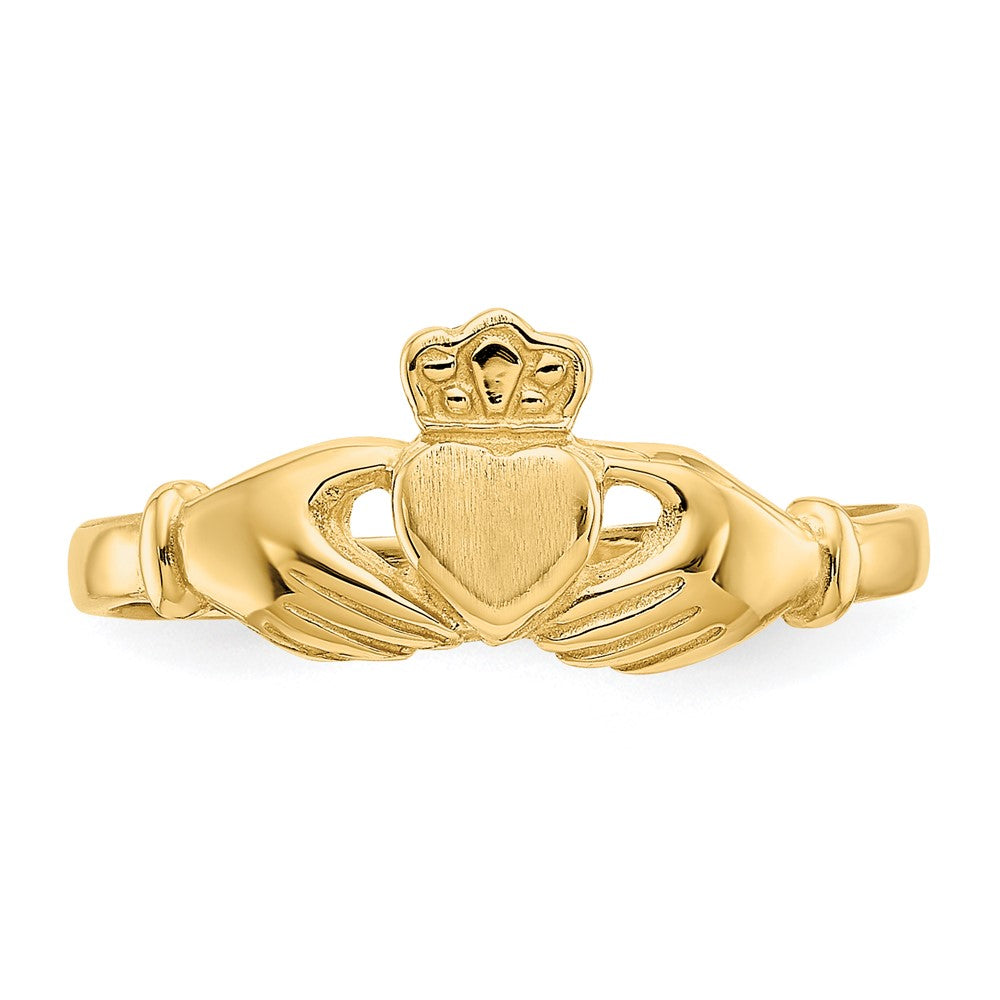 14K Yellow Gold Polished and Satin Claddagh Ring