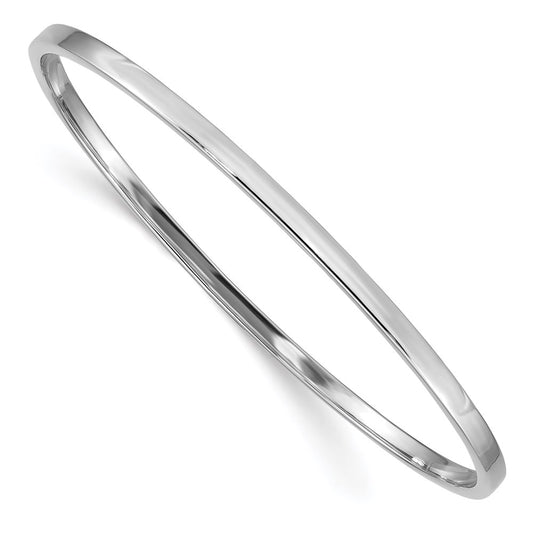 14k White Gold 3mm Polished Square Tube Slip-on Bangle