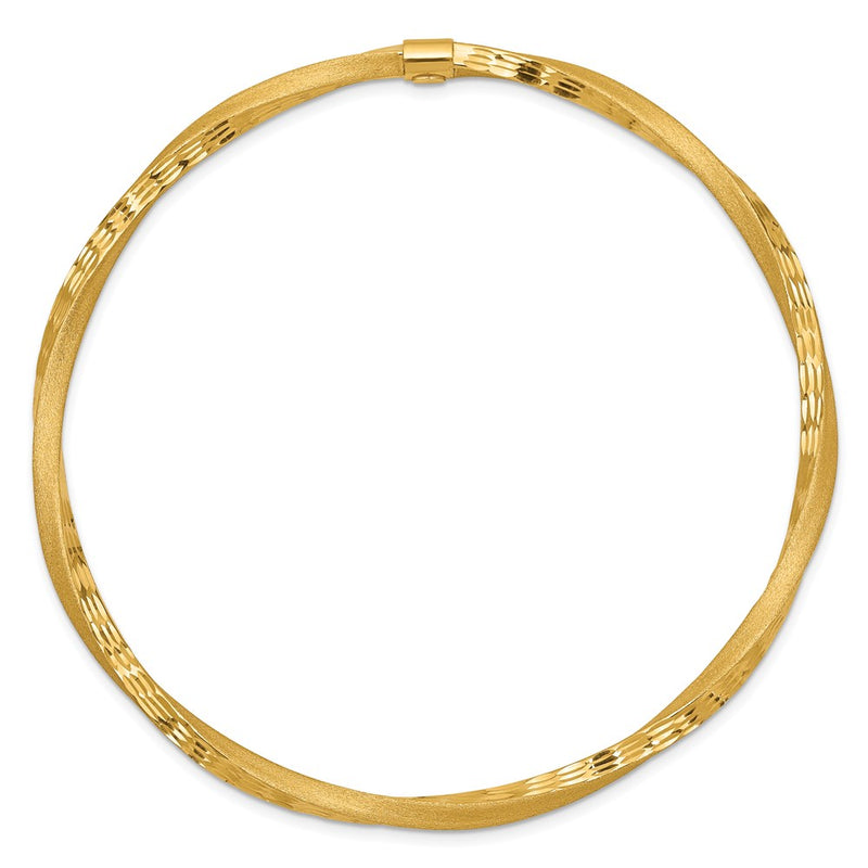 14k Yellow Gold 3mm Satin Finish Diamond-cut Twist Slip-on Bangle
