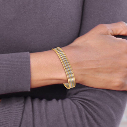 14k Tri-Color Gold w/ Dangle Heart Oversized Set of 7 Textured Slip-on Bangles