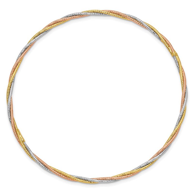14k Tri-Color Gold Diamond-cut Twisted Slip-on Bangle